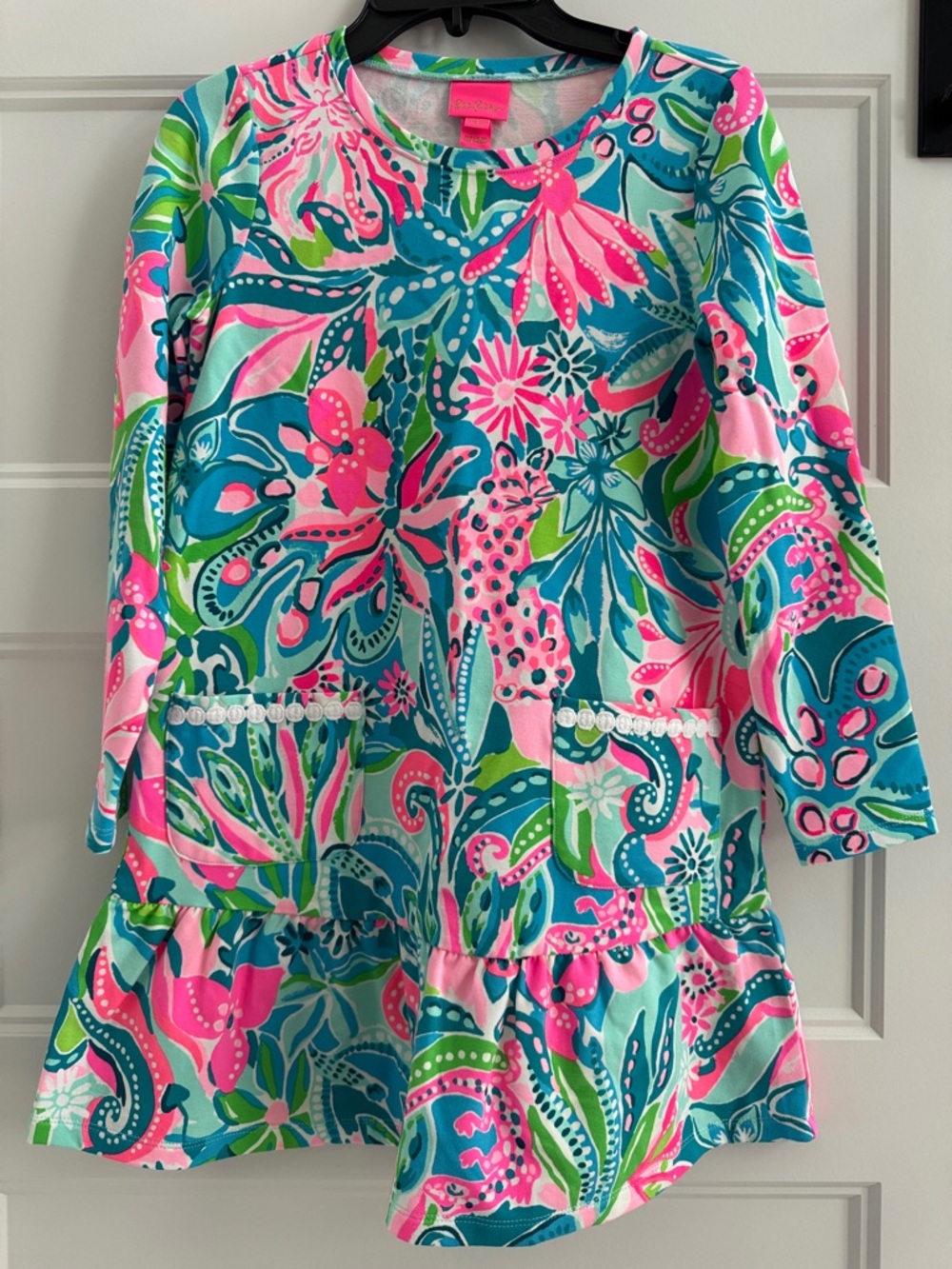 Lilly Pulitzer Pink, Teal & Green Floral Ruffle-Hem Dress